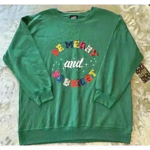 Be Merry Be Bright Lightweight Women’s Sweatshirt Size Large Sequins Holiday 1X